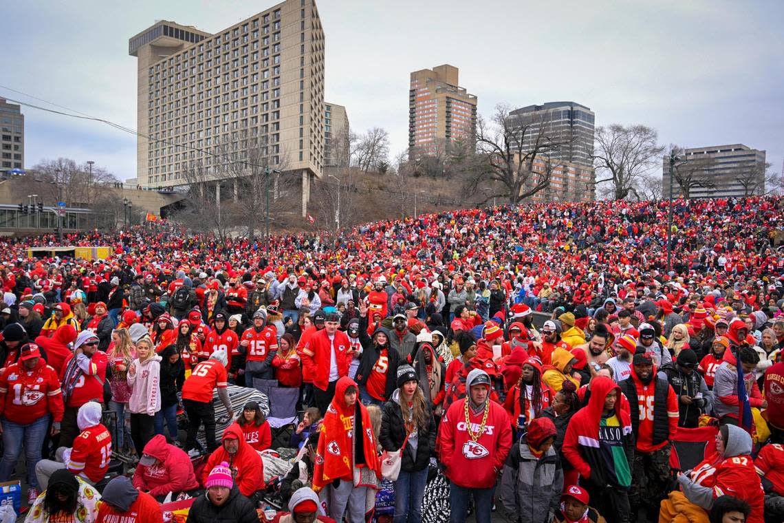 Chiefs fans packed the areas around Union Station for the Kansas City Chiefs Super Bowl parade and rally on Wednesday, Feb. 15, 2023, in Kansas City.