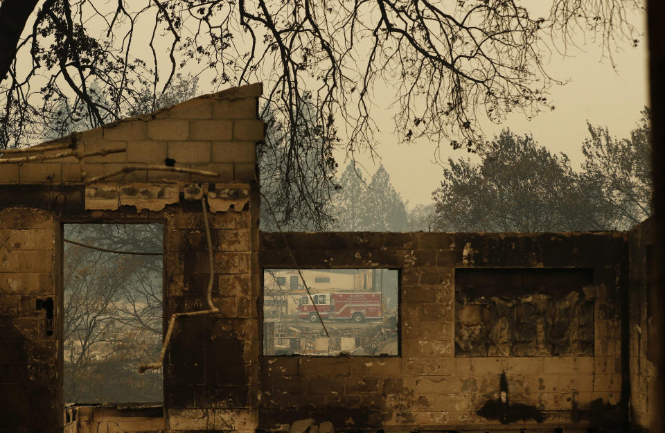 The ashen ruins of a building in Paradise, a Northern California town leveled by the Golden State's deadliest wildfire in history last November. (ASSOCIATED PRESS)