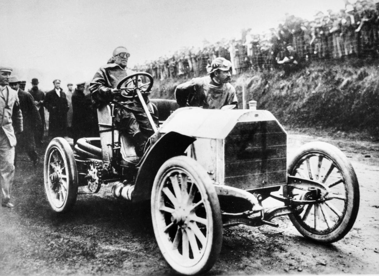Camille Jenatzy in his 60 hp Mercedes, winner of the Gordon Bennett Race, Athy, Ireland, 1903.