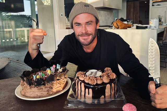 <p>Chris Hemsworth/Instagram</p> Chris Hemsworth celebrated his 40th birthday with two cakes.