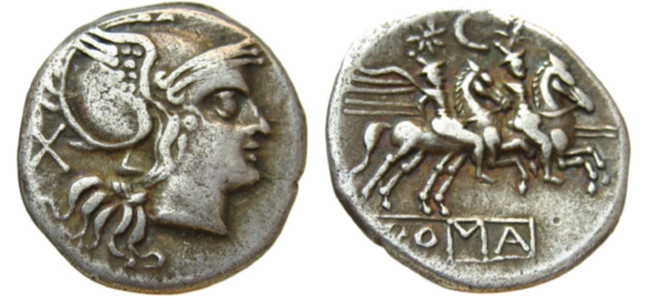 Roman denarius, the standard Roman silver coin (Images provided by Jean Milot)