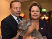 Die ehemalige brasilianische Präsidentin Dilma Rousseff hatte offensichtlich weniger Lust, den Koala zu halten ... (Bild: Andrew Taylor/G20 Australia via Getty Images)