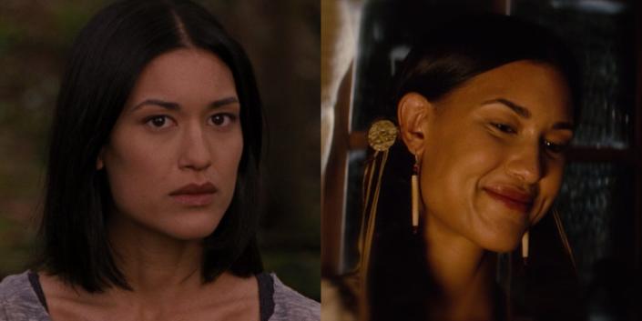 On the left: Julia Jones as Leah Clearwater in &quot;Breaking Dawn: Part 1.&quot; On the right: Jones as Cassie in &quot;Jonah Hex.&quot;