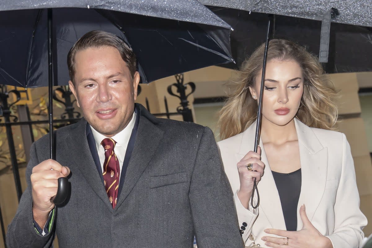 Socialite James Stunt and Helena Robinson arrive at Leeds Cloth Hall Court (Danny Lawson/PA) (PA Wire)