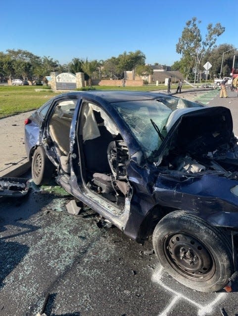 A male driver was critically injured in a single-vehicle crash on Telephone Road in Ventura on Saturday, Jan. 28, 2023, officials said. Ventura City firefighters extricated him from the wreckage.