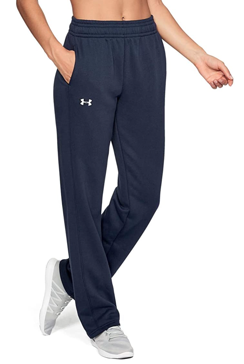 Under Armour Women’s Hustle Fleece Pants in Navy/White