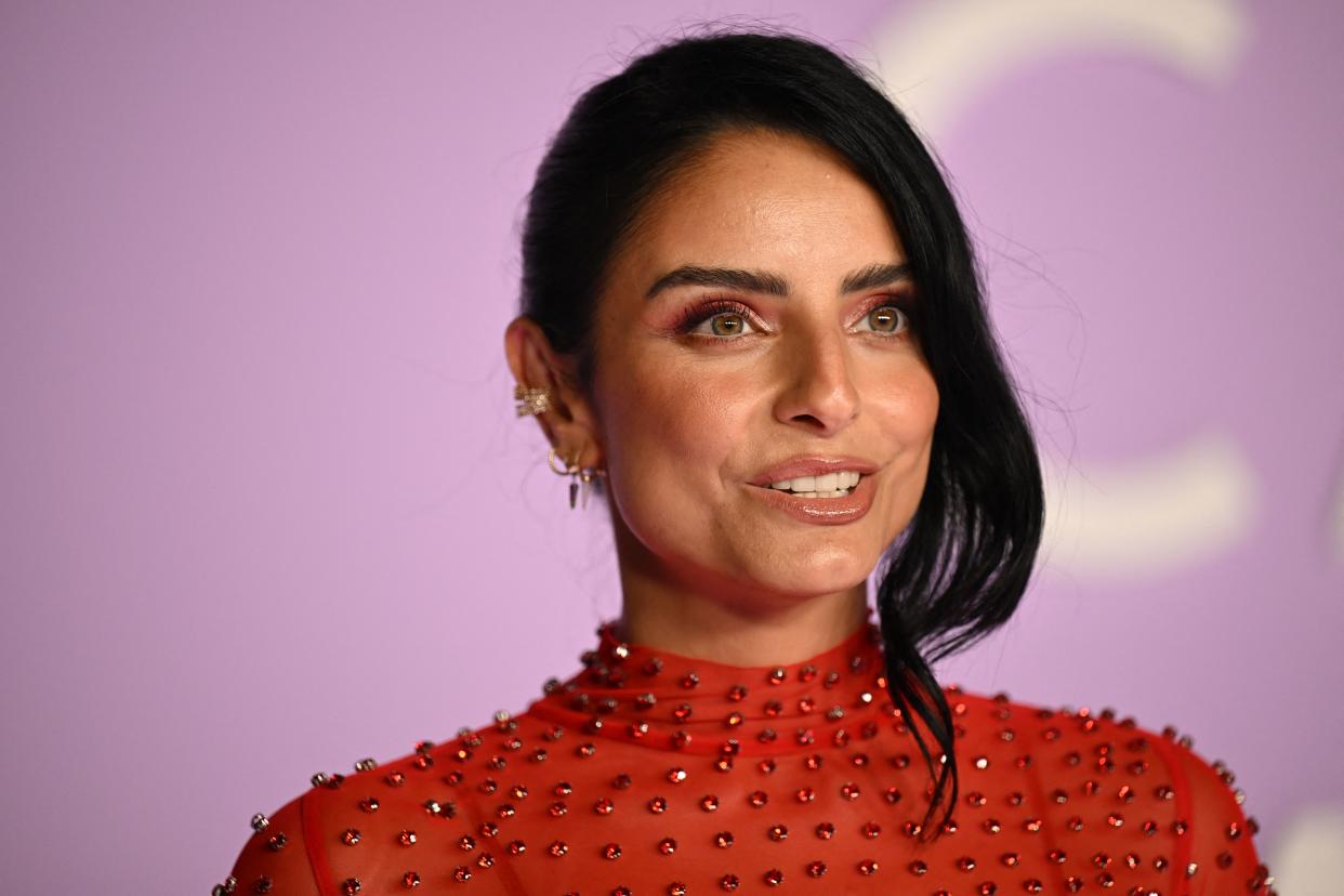Mexican actress Aislinn Derbez arrives for the Green Carpet Fashion Awards at the NeueHouse Hollywood, in Los Angeles, California, on March 9, 2023. (Photo by Patrick T. Fallon / AFP) (Photo by PATRICK T. FALLON/AFP via Getty Images)