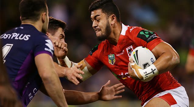 Timoteo Lafai of the Dragons takes on the defence during the round 15 NRL match between the St George Illawarra Dragons and the Melbourne Storm at WIN Stadium on June 18, 2016 in Wollongong. Photo: Getty Images