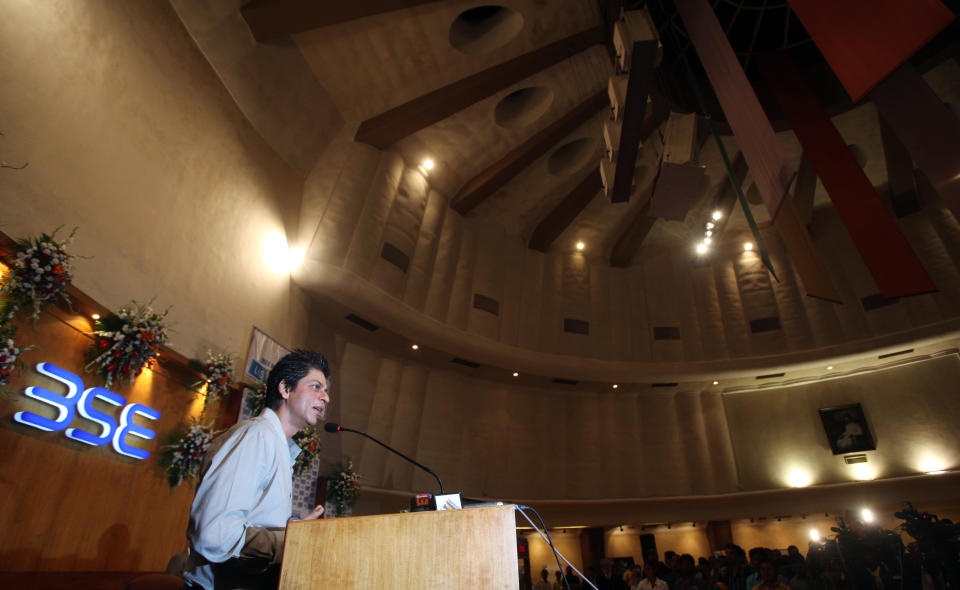 Shah Rukh Khan at Listing ceremony of EROS International Media limited at Bombay Stock Exchange in Mumbai 