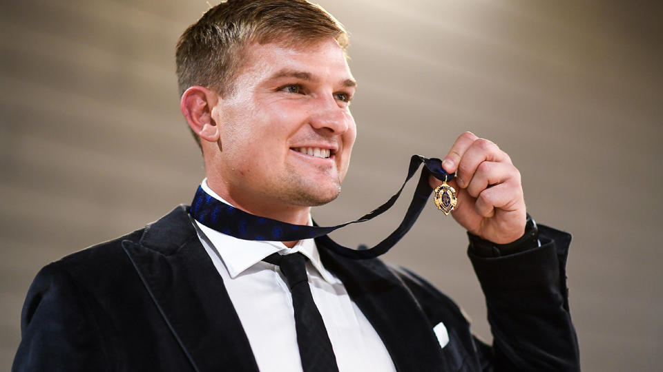 The Brownlow Medal, won in 2021 by Port Adelaide's Ollie Wines, has been rescheduled this year so as not to clash with the funeral of Queen Elizabeth. (Photo by Daniel Carson/AFL Photos via Getty Images)