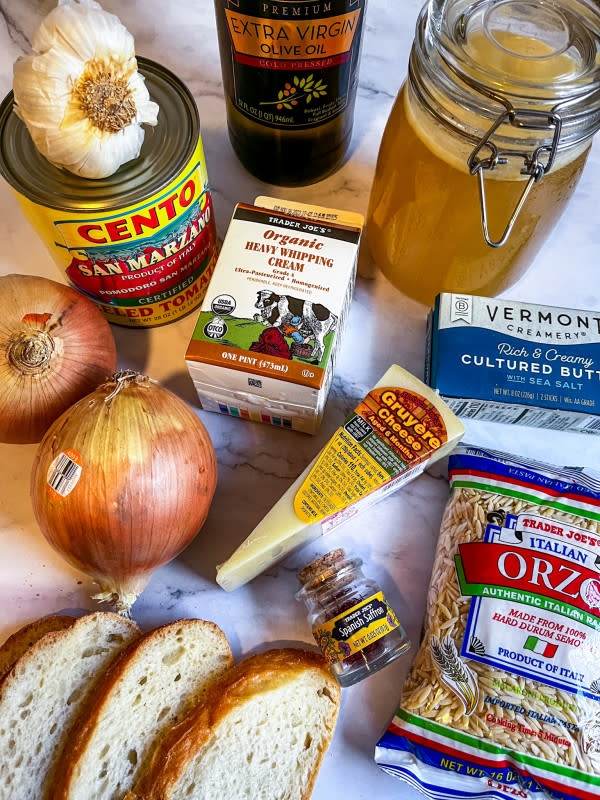 Ingredients for Ina Gartent's Tomato Soup with Grilled Cheese Croutons<p>Courtesy of Jessica Wrubel</p>