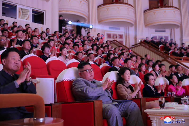 North Korean leader Kim Jong Un watches a performance in Pyongyang