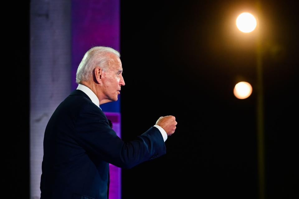 Democratic presidential nominee and former Vice President Joe Biden participates in an NBC Town Hall event at the Perez Art Museum in Miami, Florida on October 5, 2020. (Photo by ROBERTO SCHMIDT / AFP) (Photo by ROBERTO SCHMIDT/AFP via Getty Images)