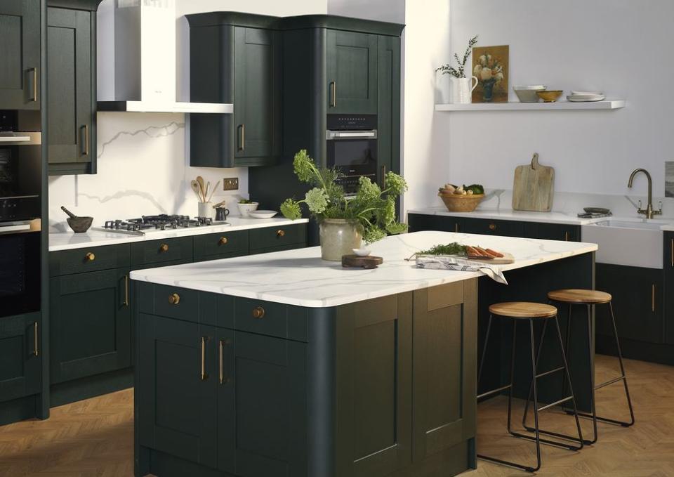 <p>With such strong ties to nature, green tones create a relaxing and informal atmosphere, perfect for a busy family kitchen. Whilst soft sage shades sit comfortably in a country cottage setting, with shaker-style cabinetry and classic wood floors, a deep forest green creates a moodier and more sophisticated feel. <br></p><p>Pictured: <a href="https://www.homebase.co.uk/kitchens/kitchen-ranges/whitstable.list" rel="nofollow noopener" target="_blank" data-ylk="slk:Country Living Whitstable Kitchen at Homebase;elm:context_link;itc:0;sec:content-canvas" class="link ">Country Living Whitstable Kitchen at Homebase</a> </p>