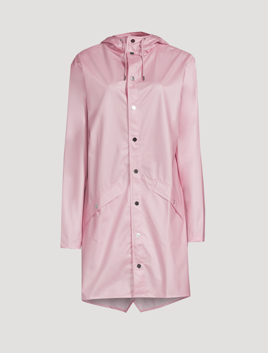 Rains Long Rain Jacket in pink sky (photo via Holt Renfrew)