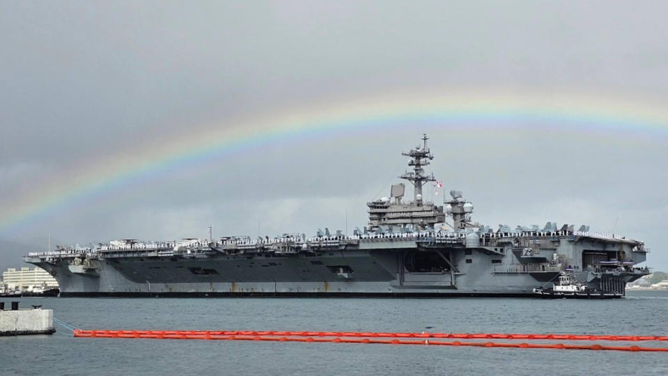 參加環太平洋演習的美軍航空母艦卡爾文森號（USS Carl Vinson，CVN-70）。翻攝環太平洋演習臉書@RIMPAC