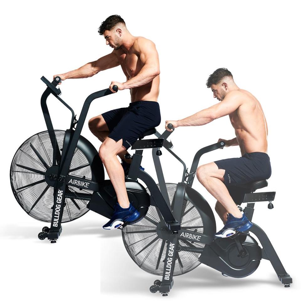 <p>Set the seat at hip height and climb on. Stand up for the first couple of pedals and use your weight to get the fan moving fast and your calorie burn up to speed. Sit back in the saddle and pump your arms and legs in unison to generate as much power as possible<strong>.</strong></p>