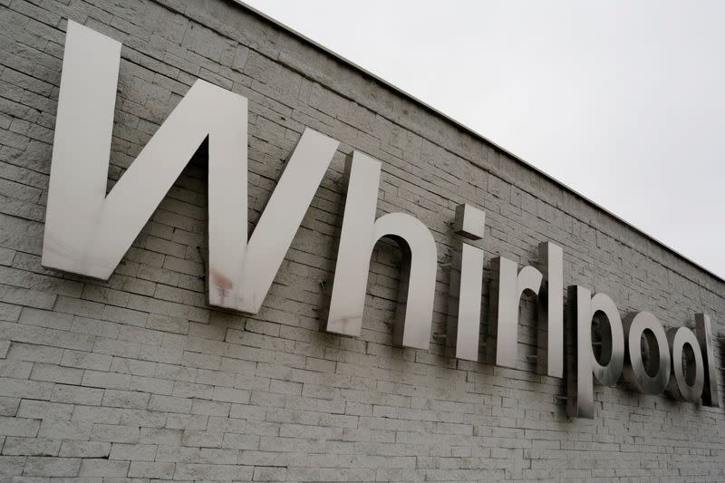 FILE PHOTO: The Whirlpool logo is seen at their plant in Apodaca, Monterrey, Mexico