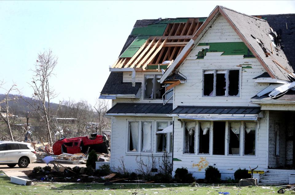 Homes, property, and businesses were severely damaged early Saturday, April 1, 2023, after a storm hit the Readyville, Tenn., community.