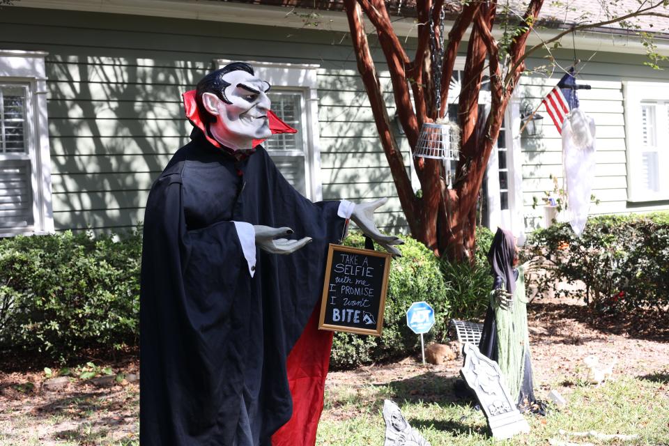 Houses on Beard Street are decorated to celebrate Halloween on Sunday. The event, which was canceled last year, is back on, but not every family on the block is participating.