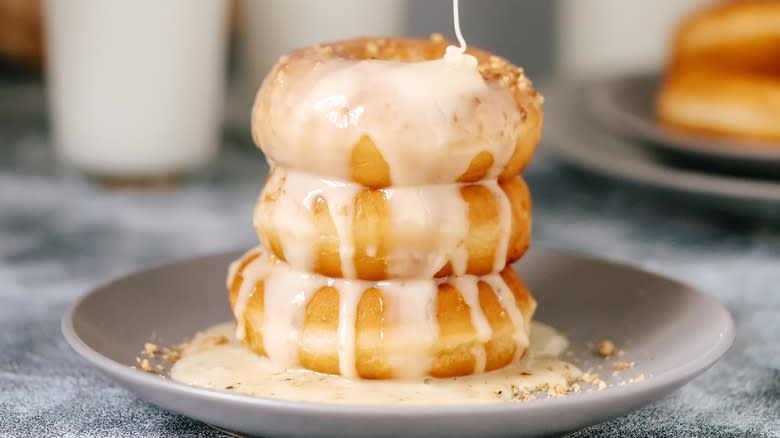 stack of donuts with glaze