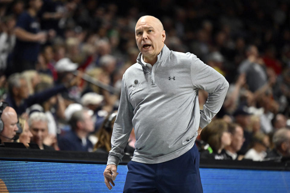 Saint Mary's head coach Randy Bennett looks on during the second half an NCAA college basketball game against Gonzaga in the finals of the West Coast Conference men's tournament Tuesday, March 7, 2023, in Las Vegas. (AP Photo/David Becker)
