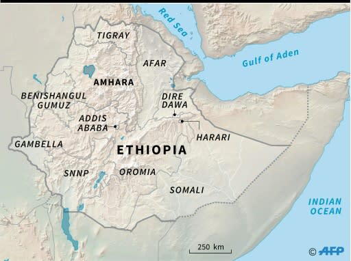 Map locating the state of Amhara in Ethiopia, where the attempted coup took place