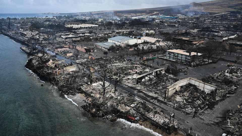 Destroyed homes and buildings are seen in Lahaina on August 10, 2023. - Patrick T. Fallon/AFP/Getty Images