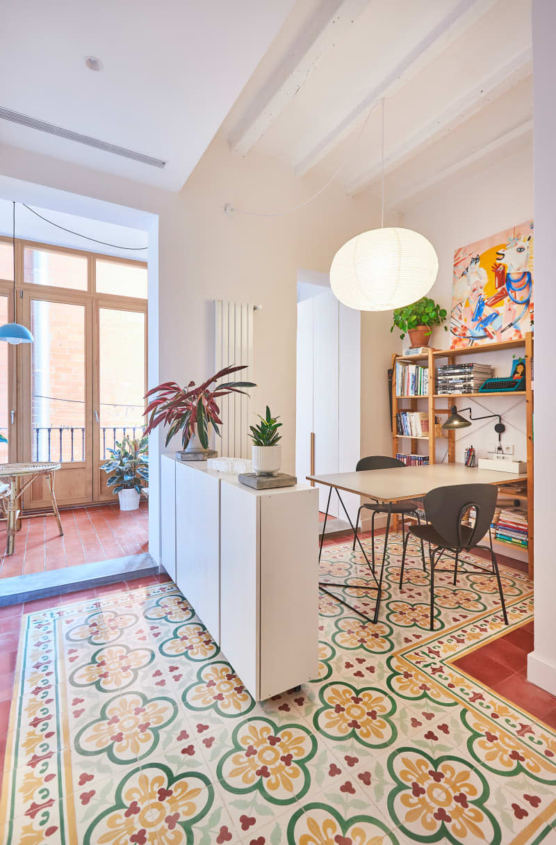 Colorful tiles in newly renovated apartment.