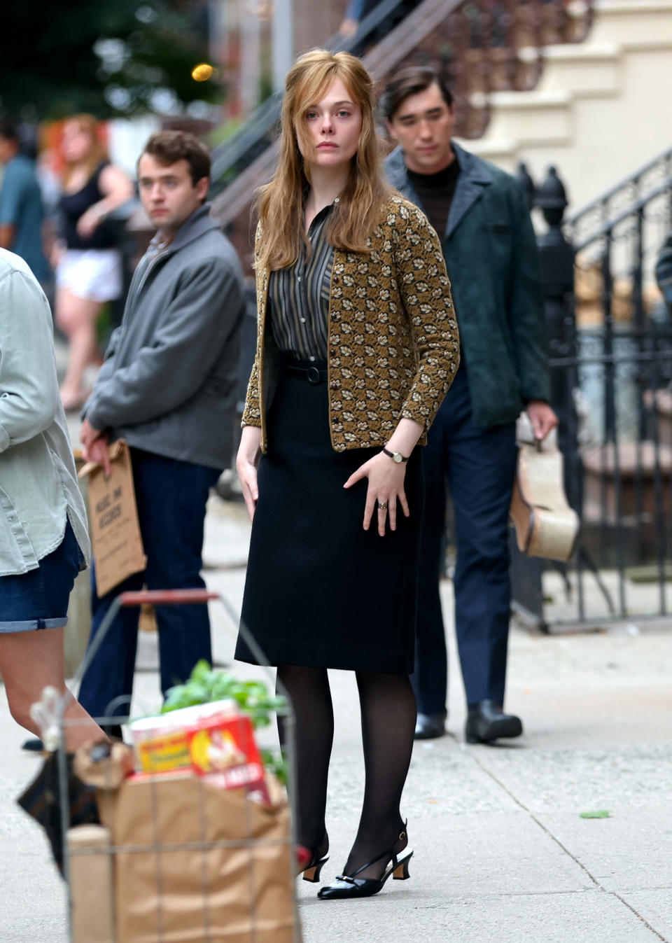 HOBOKEN, NJ - JUNE 11: Elle Fanning is seen on the movie set of the 'A Complete Unknown' on June 11, 2024 in Hoboken, New Jersey.  (Photo by Jose Perez/Bauer-Griffin/GC Images)