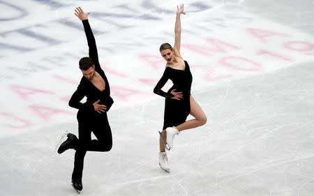 ISU World Figure Skating Championships - Saitama Super Arena, Saitama, Japan - March 22, 2019. France's Gabriella Papadakis and Guillaume Cizeron in action during the Ice Dance – Rhythm Dance. REUTERS/Issei Kato