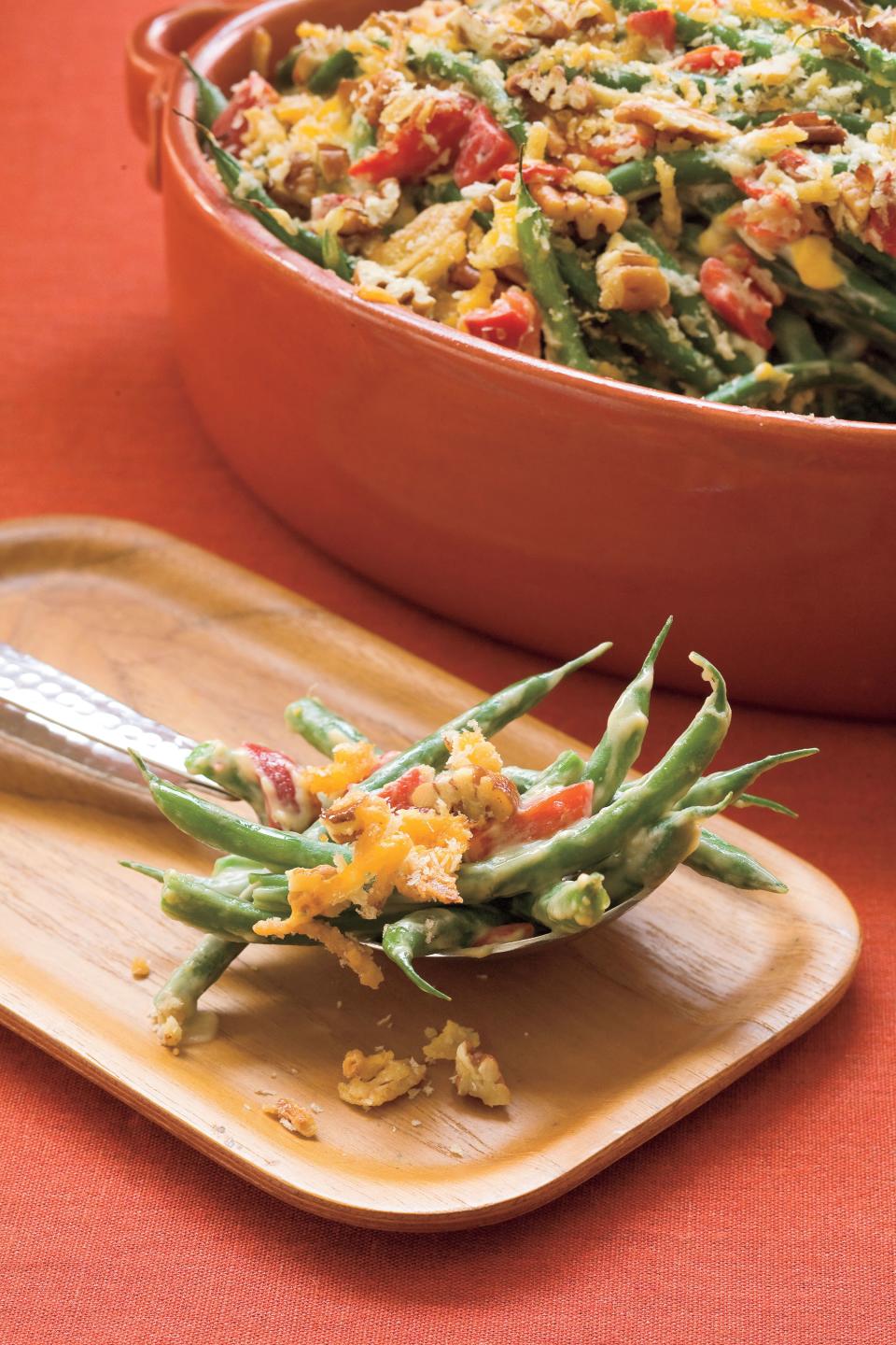 Cheddar-Pecan Green Bean Casserole