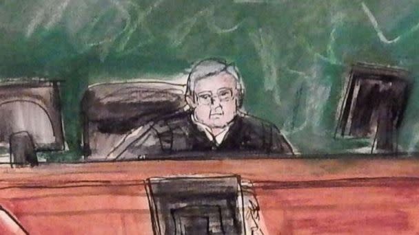 PHOTO: A courtroom sketch shows Judge Raymond Dearie as he listens from the bench in federal court in the Brooklyn borough of New York, Wednesday, Feb. 18, 2015. (Elizabeth Williams via AP, FILE)