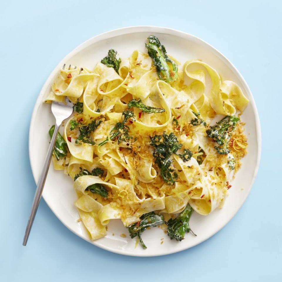 <p>An easy vegetarian weeknight dinner that combines crispy breadcrumbs with a creamy sauce for double the texture. Even if you make half the recipe, you may want to make <em>all</em> the breadcrumbs!</p><p><em><a href="https://www.goodhousekeeping.com/food-recipes/a30381355/creamy-broccolini-pasta-with-chile-breadcrumbs-recipe/" rel="nofollow noopener" target="_blank" data-ylk="slk:Get the recipe for Creamy Broccolini Pasta With Chile Breadcrumbs »;elm:context_link;itc:0;sec:content-canvas" class="link ">Get the recipe for Creamy Broccolini Pasta With Chile Breadcrumbs »</a></em></p>