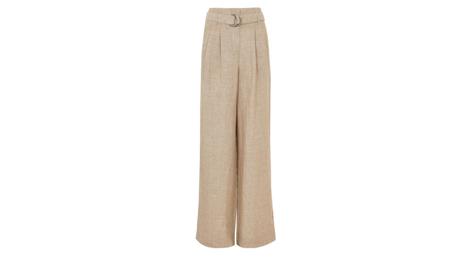 Pure Linen Belted Wide Leg Trousers