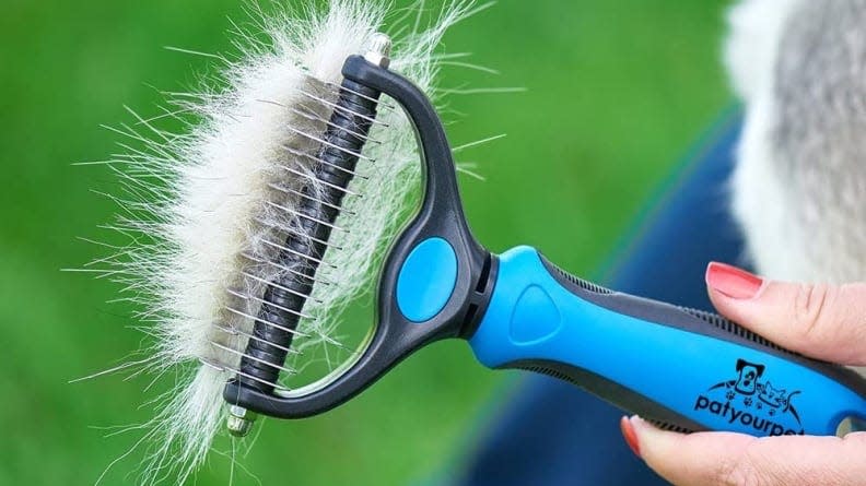 I love this undercoat rake, which pulls up huge amounts of hair with each swipe.