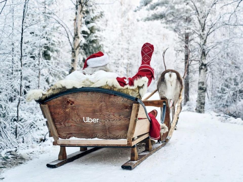 An Uber sleigh that will be available in Finland for a limited time in 2022.