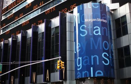 The corporate logo of financial firm Morgan Stanley is pictured on the company's world headquarters in the Manhattan borough of New York City, January 20, 2015. REUTERS/Mike Segar