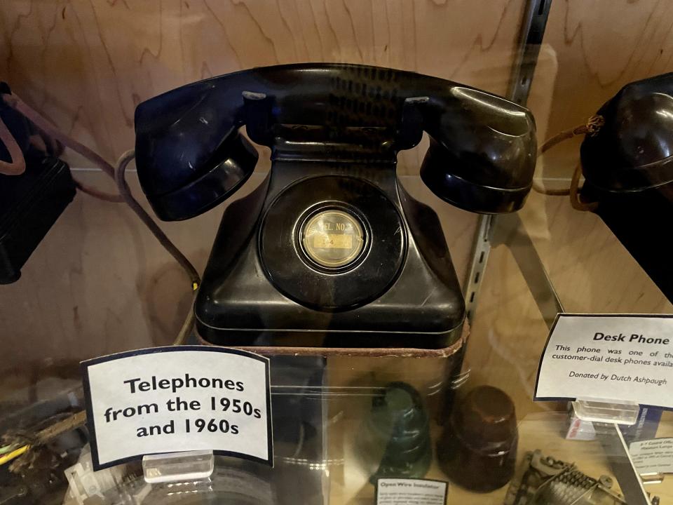 An old desk phone is on display at Pioneer Telephone Cooperative in Kingfisher.