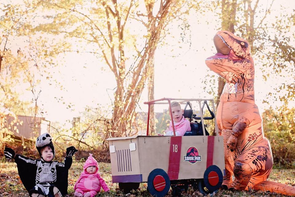 <p>The inflatable T-Rex really adds a sense of urgency to this Jurassic Park outfit. This family chose to do a group costume, with siblings dressed as additional dinosaurs.</p><p><em><a href="https://www.sarahhalstead.com/dinosaurs-jurassic-park-jeep-wheelchair-costume/" rel="nofollow noopener" target="_blank" data-ylk="slk:See more at Sarah Halstead »;elm:context_link;itc:0;sec:content-canvas" class="link ">See more at Sarah Halstead »</a></em><strong><br></strong></p><p><strong>RELATED:</strong> <a href="https://www.goodhousekeeping.com/holidays/halloween-ideas/a29212306/pop-culture-halloween-costumes/" rel="nofollow noopener" target="_blank" data-ylk="slk:All of the Best Pop Culture Halloween Costumes to Wear in 2020;elm:context_link;itc:0;sec:content-canvas" class="link ">All of the Best Pop Culture Halloween Costumes to Wear in 2020</a></p>