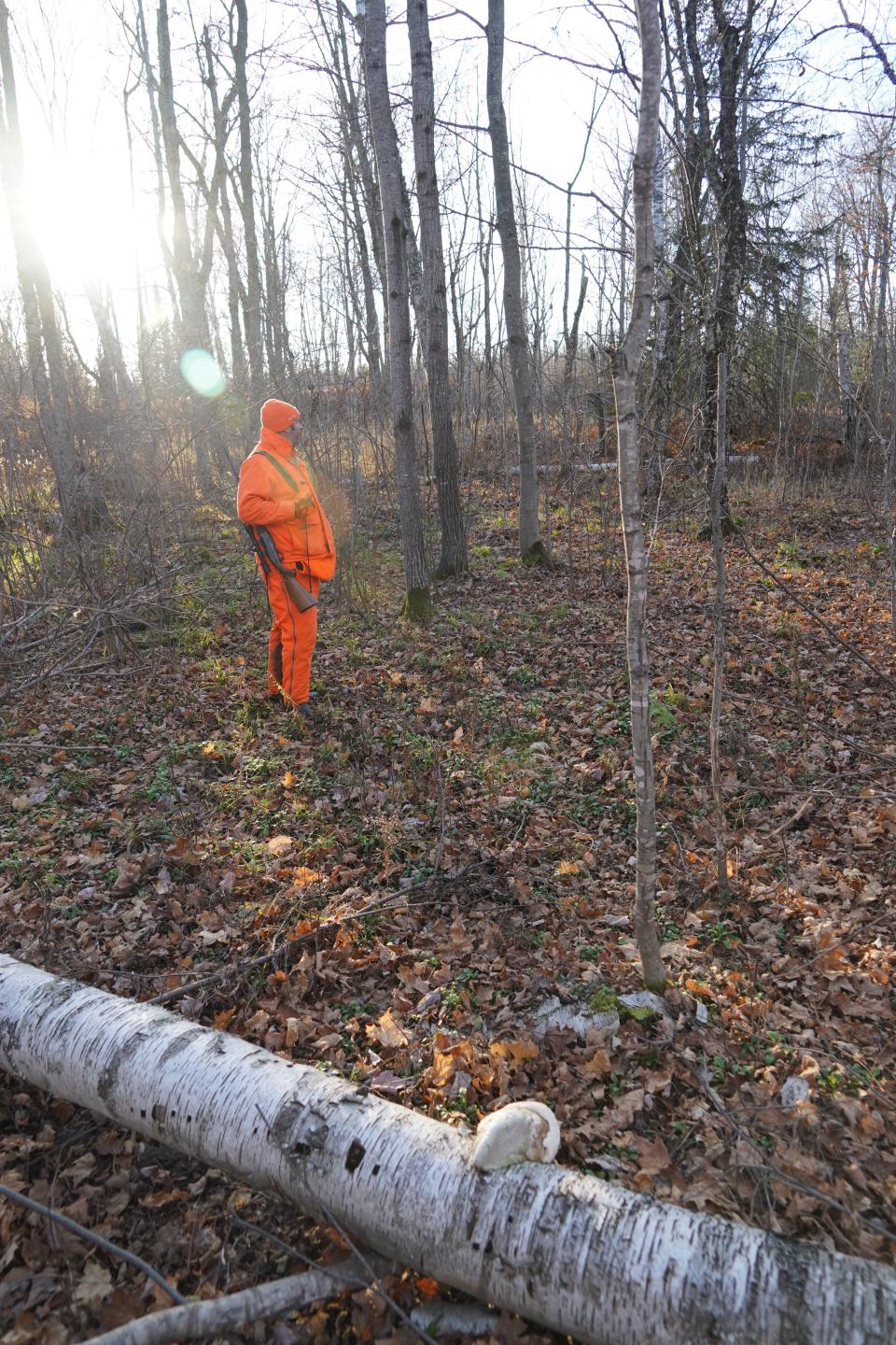 Thor Stolen of Milwaukee walks to a stand while on a deer hunt Nov. 18 on Madeline Island.