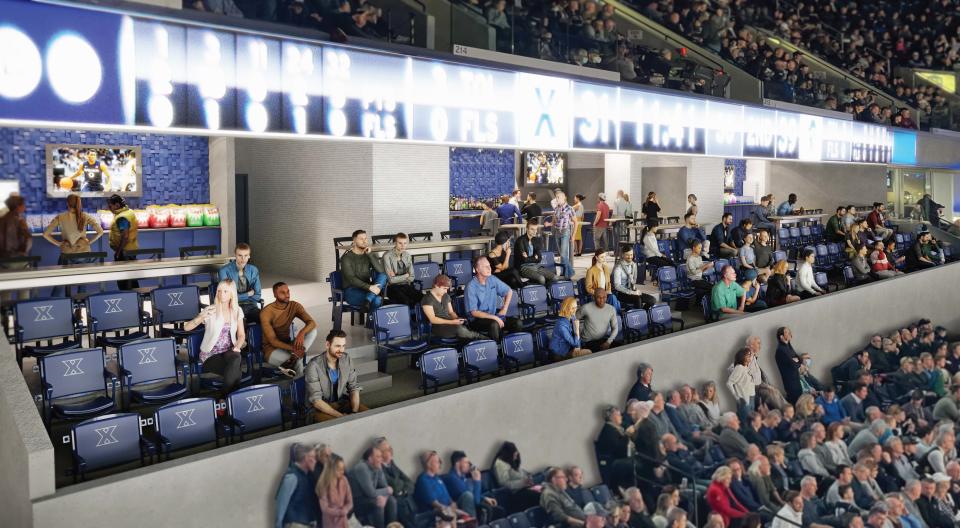 A rendering of the new Center Court Club, part of Xavier University's plan to update Cintas Center with a round of renovations.