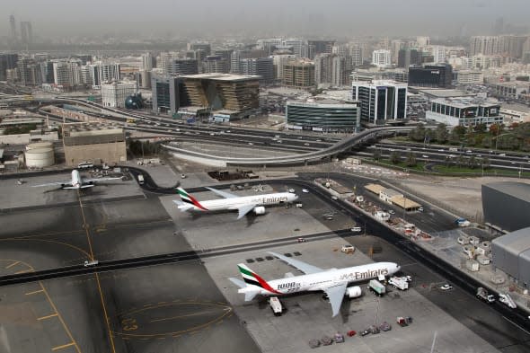 An aerial view shows Dubai international