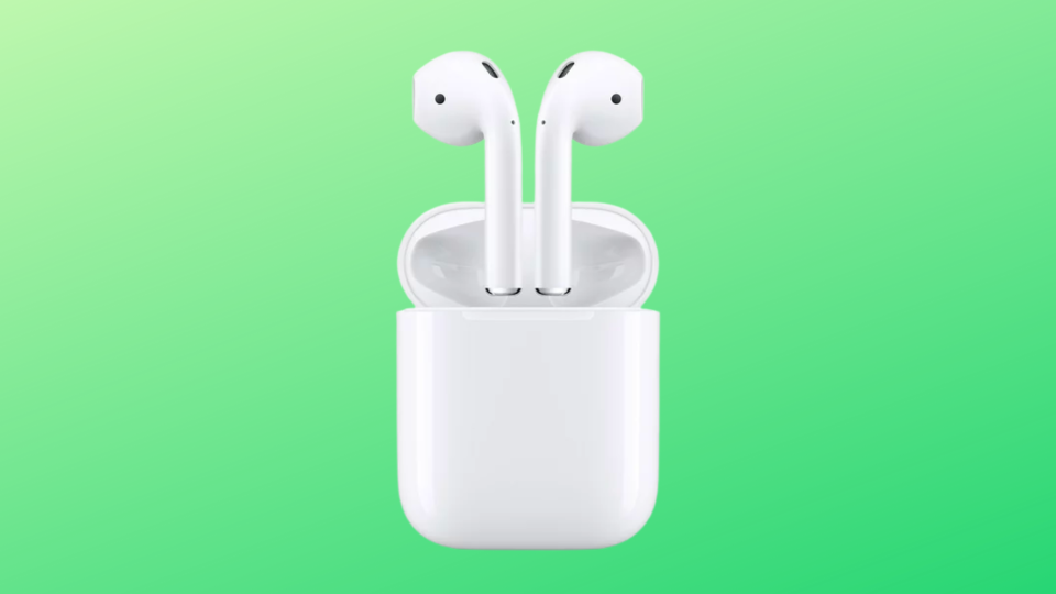 airpods on a green background