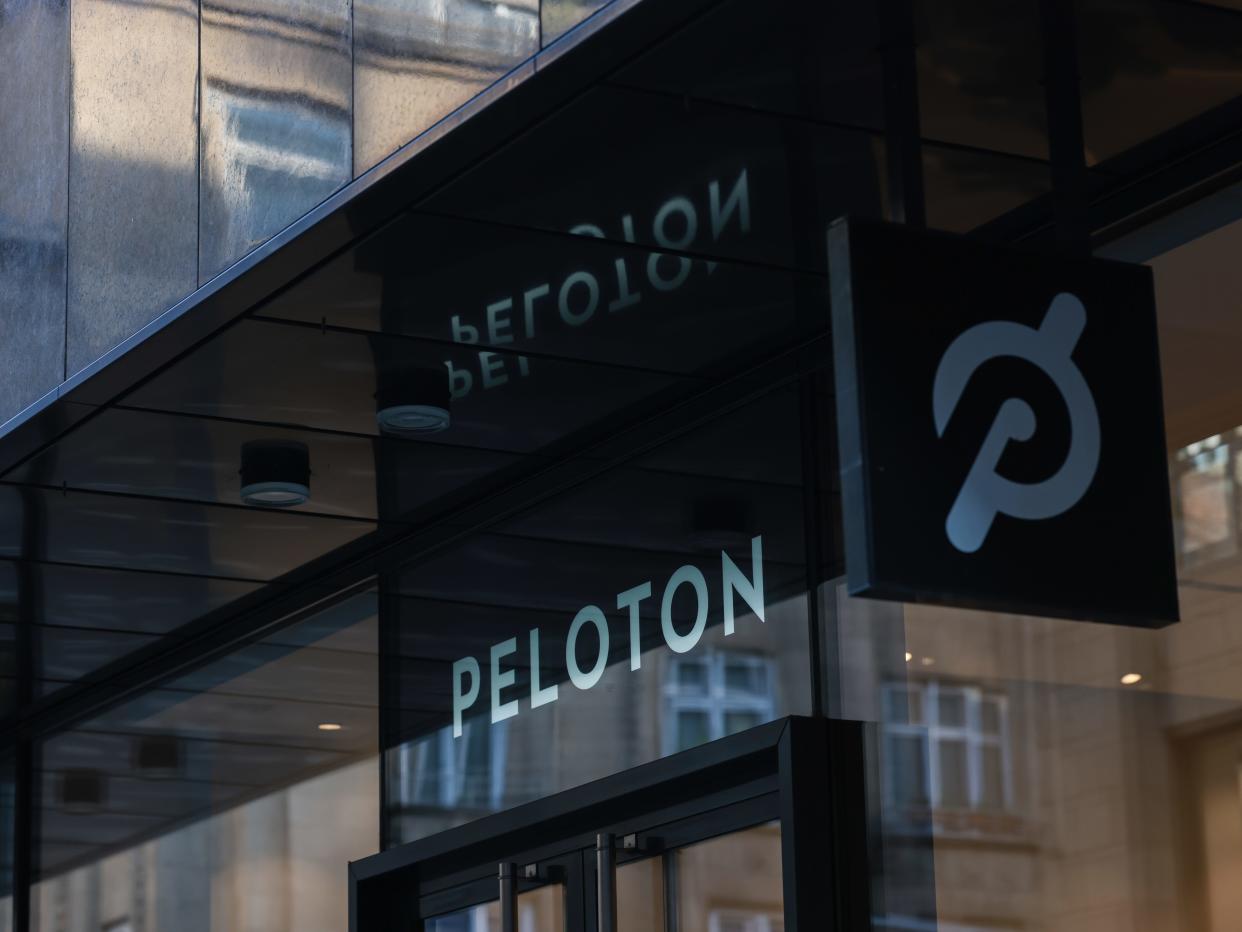The exterior of a Peloton store is seen on February 05, 2022 in Dusseldorf, Germany.