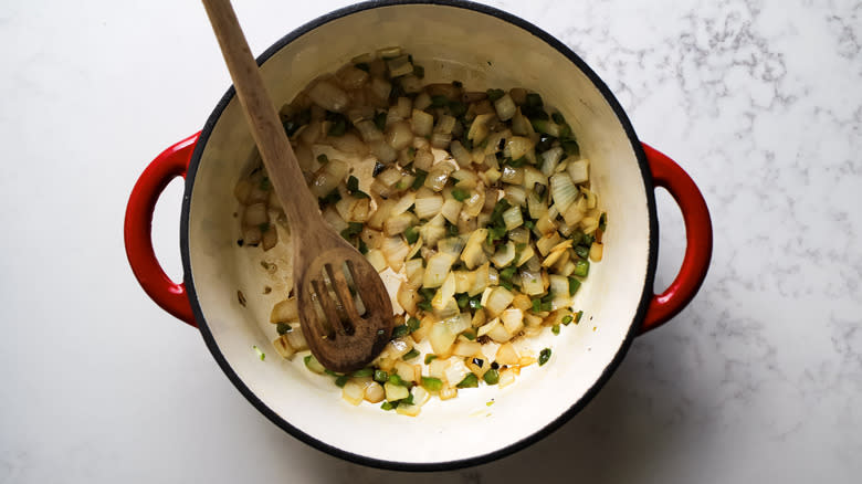 pot sauteed onions and jalapenos