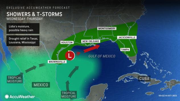 Showers and thunderstorms are possible across the much of Florida by Wednesday and Thursday.