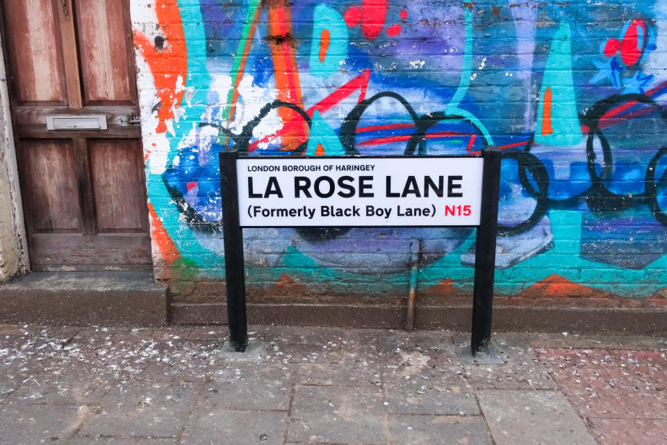 LONDON, UNITED KINGDOM - JAN 25, 2023 - La Rose Lane, formerly Black Boy Lane in Tottenham, renamed by Haringey council. (Photo credit should read Matthew Chattle/Future Publishing via Getty Images)