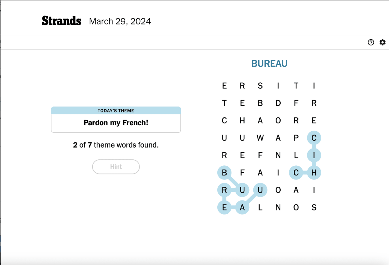 A Strands puzzle with two theme words found.