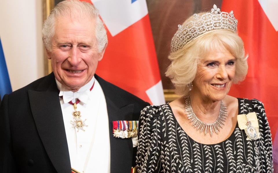 King Charles III and Camilla, Queen Consort attend a State Banquet at Schloss Bellevue, hosted by the President Frank-Walter Steinmeier and his wife Elke - WireImage